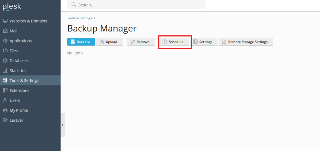 schedule backup in plesk panel